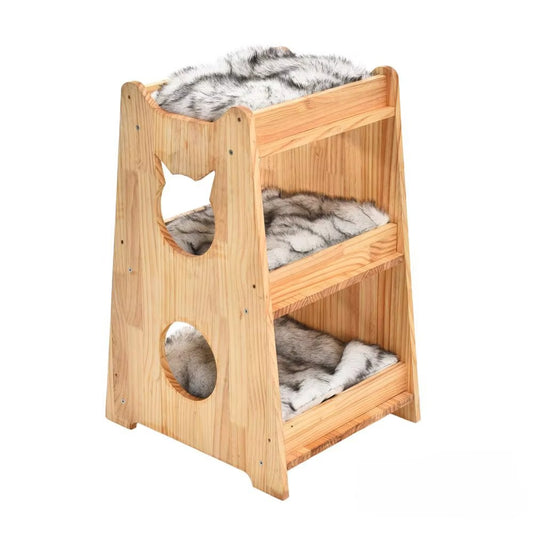 Large Wooden Cat Tree – Modern, with Removable Washable Mats (for Kittens)