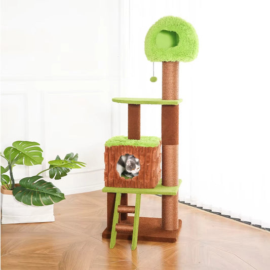 Plant-Themed Cat Tree – Wholesale, 175CM, Plush (with Leaves, Scratching Posts)