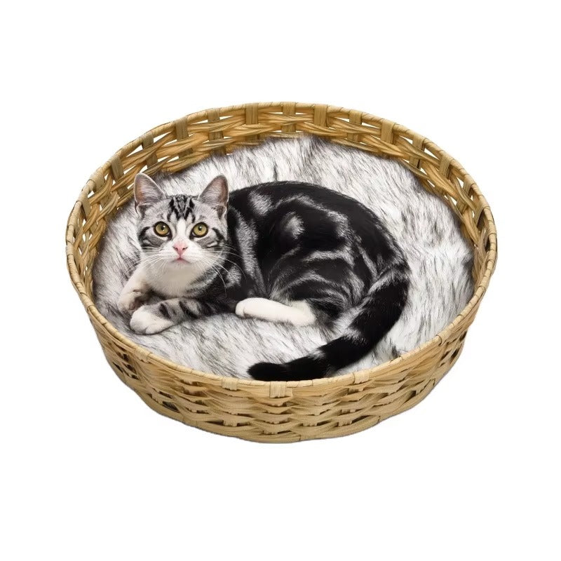 Attractive Rattan Cat Bed – Round, with Warm Mat