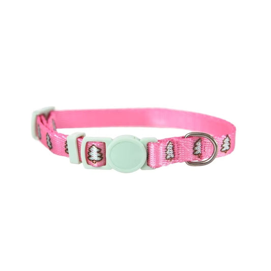 Wholesale Cat Collar – Nylon, Safety Breakaway (Ears Buckle), Colorful Pink (with Bells)