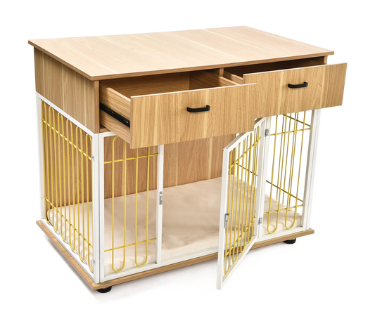 Wooden Large Dog Crate – Indoor Furniture Style, Heavy-Duty (with Two Drawers)