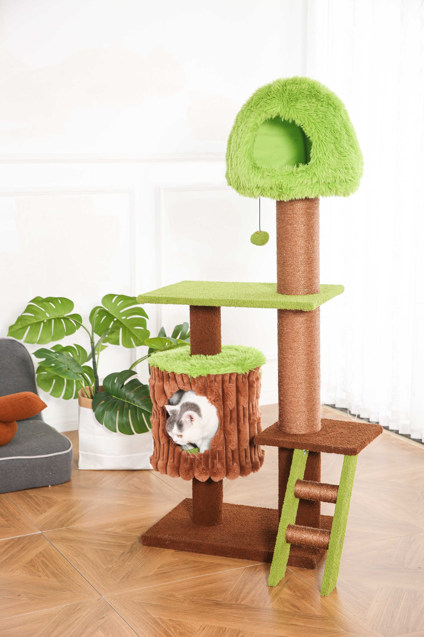 Plant-Themed Cat Tree – Wholesale, 175CM, Plush (with Leaves, Scratching Posts)