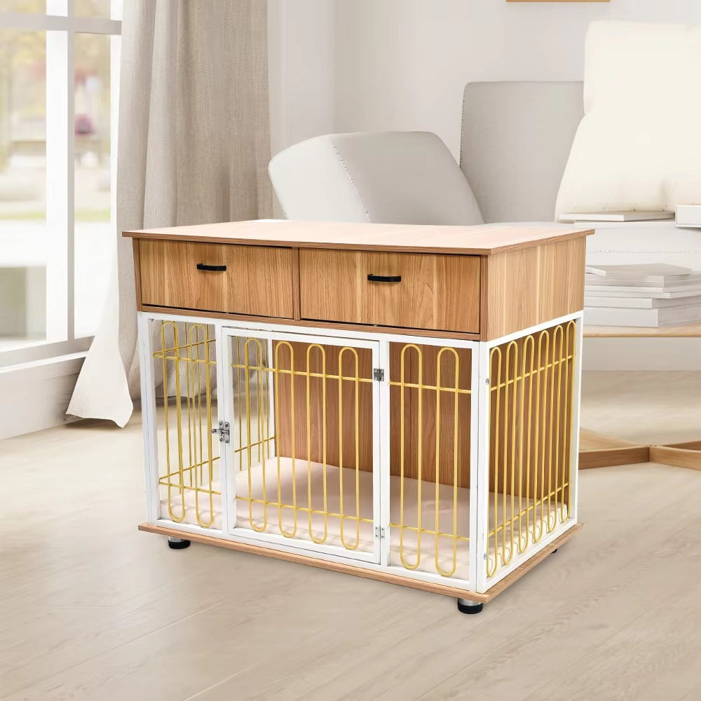 Wooden Large Dog Crate – Indoor Furniture Style, Heavy-Duty (with Two Drawers)