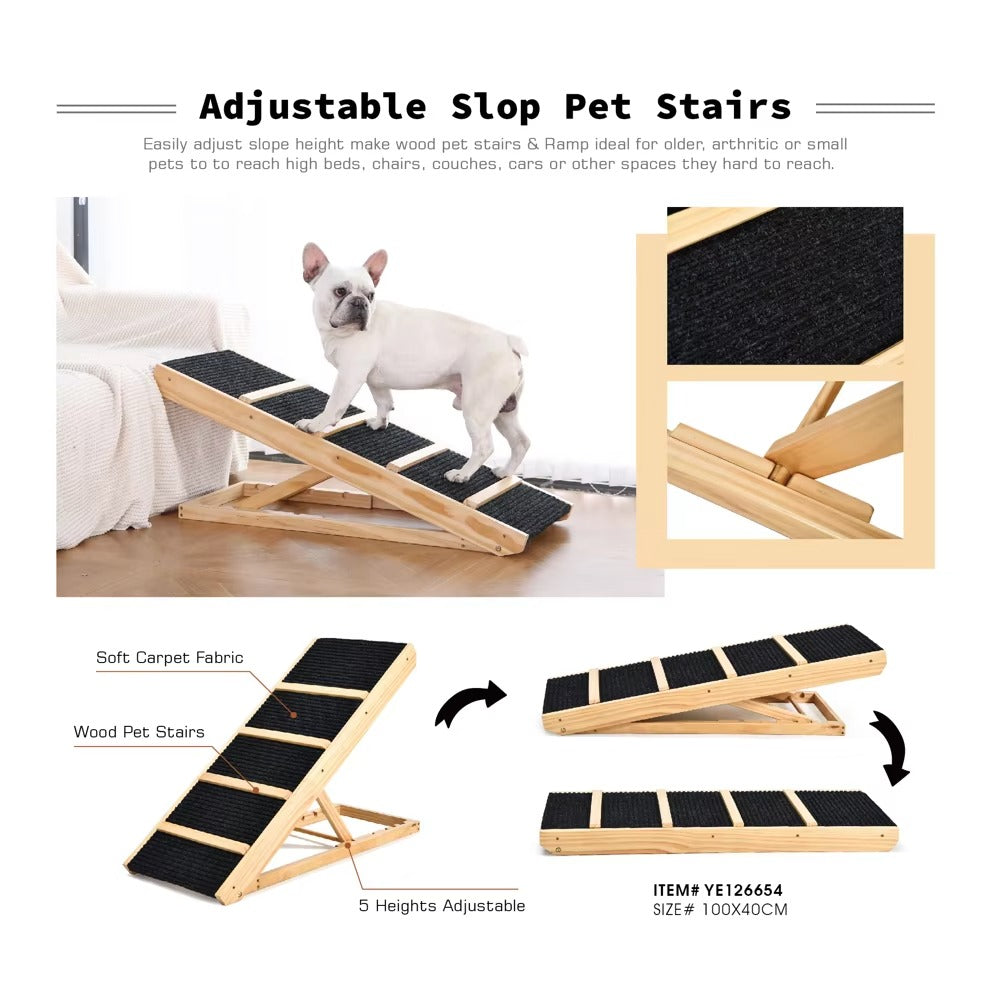 Folding Pet Ramp/Stairs (for Dogs/Cats) – Non-Slip, Portable, Adjustable Height