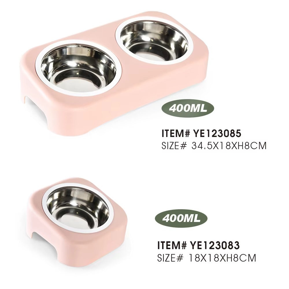 Double Slant Ceramic Cat Bowl – Adjustable Height, Elevated (Cervical Protection)