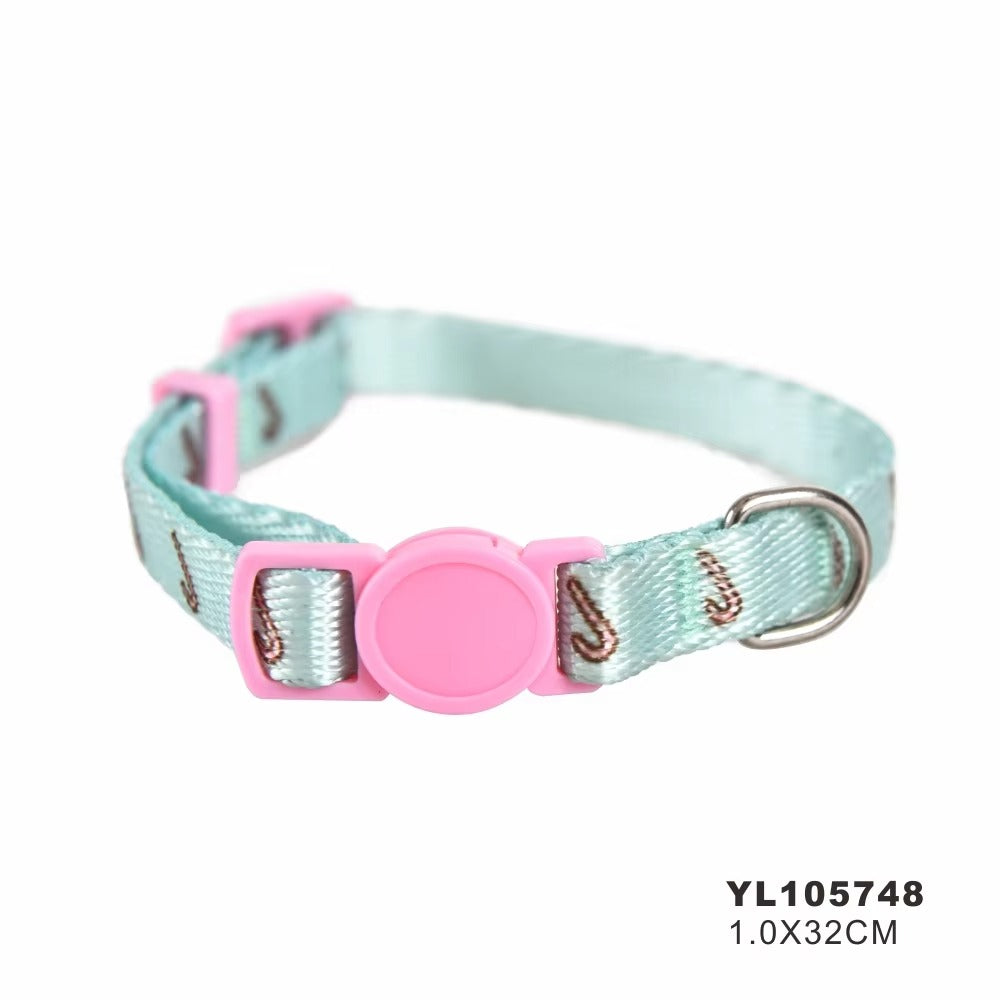 Wholesale Cat Collar – Nylon, Safety Breakaway (Ears Buckle), Colorful Pink (with Bells)