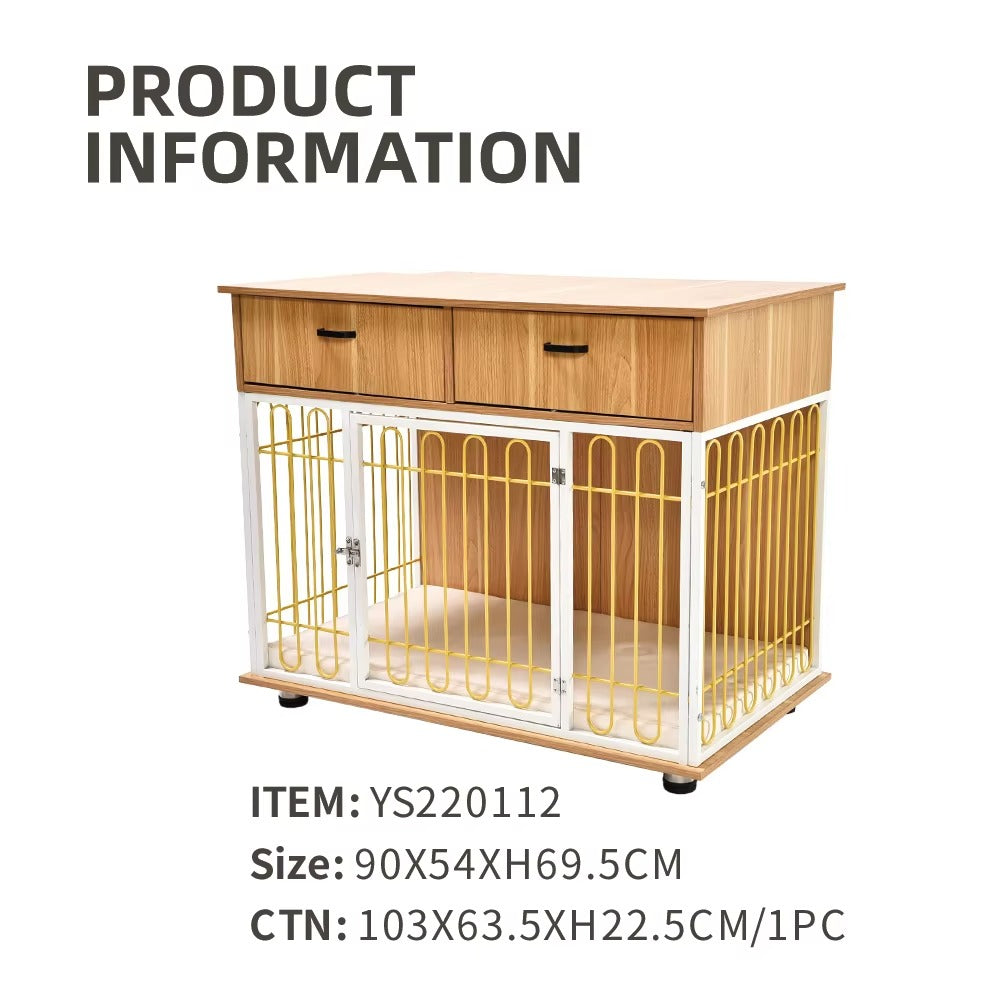 Wooden Large Dog Crate – Indoor Furniture Style, Heavy-Duty (with Two Drawers)