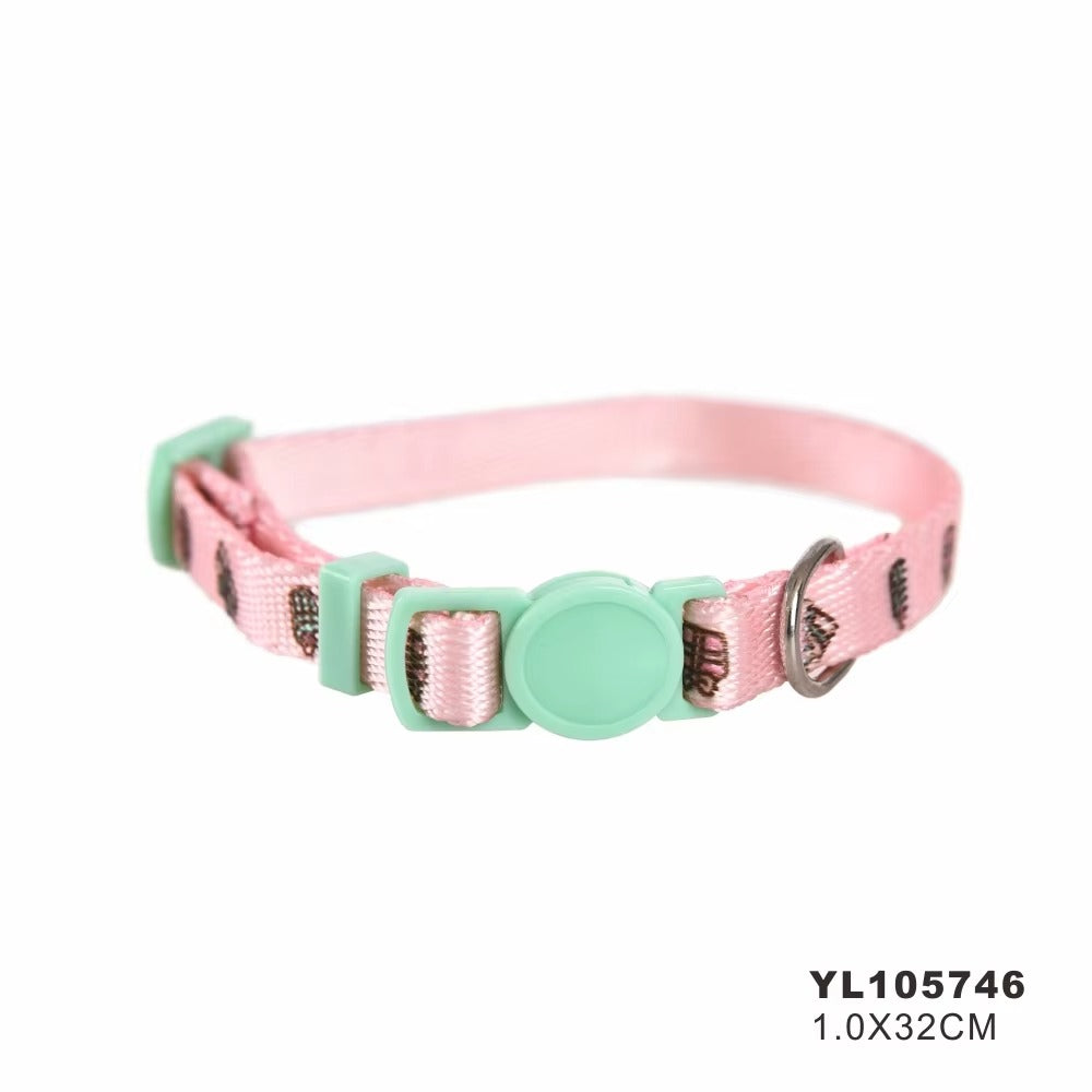 Wholesale Cat Collar – Nylon, Safety Breakaway (Ears Buckle), Colorful Pink (with Bells)