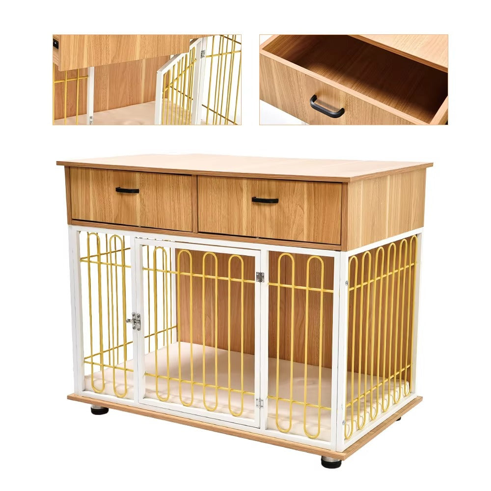 Wooden Large Dog Crate – Indoor Furniture Style, Heavy-Duty (with Two Drawers)