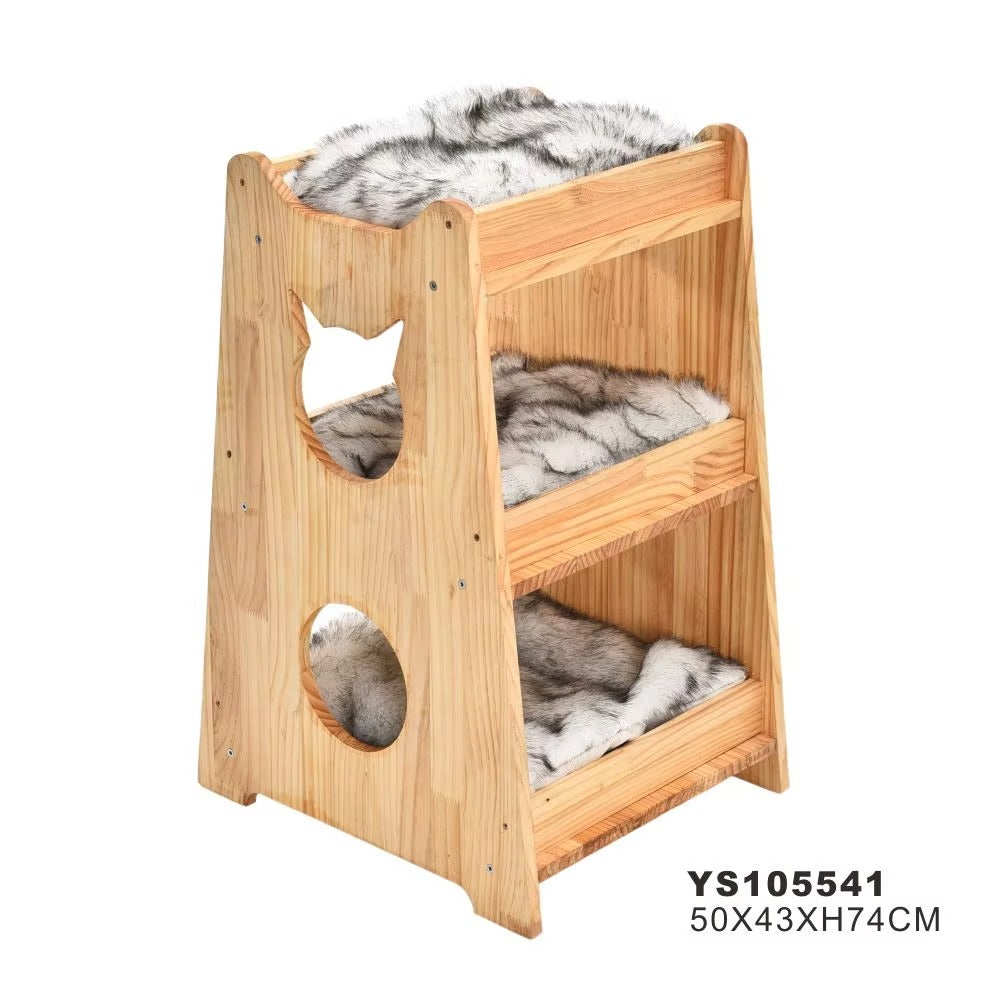 Large Wooden Cat Tree – Modern, with Removable Washable Mats (for Kittens)