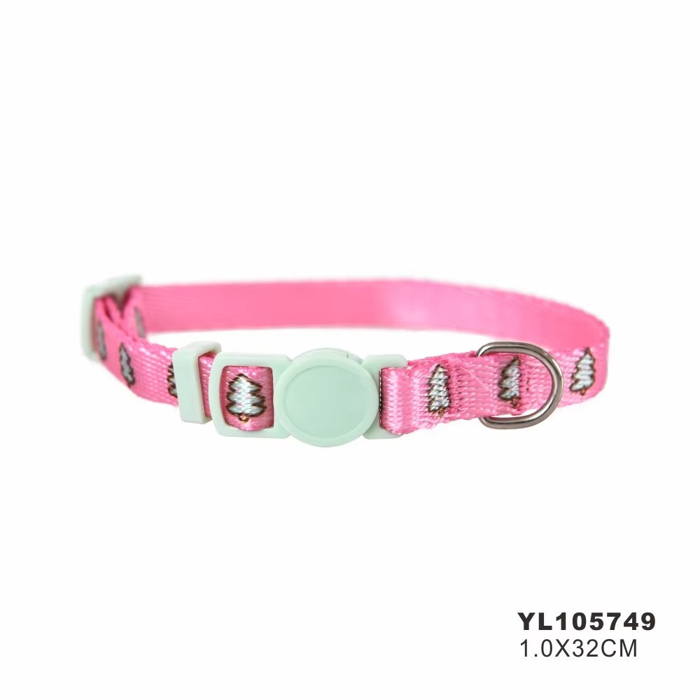 Wholesale Cat Collar – Nylon, Safety Breakaway (Ears Buckle), Colorful Pink (with Bells)