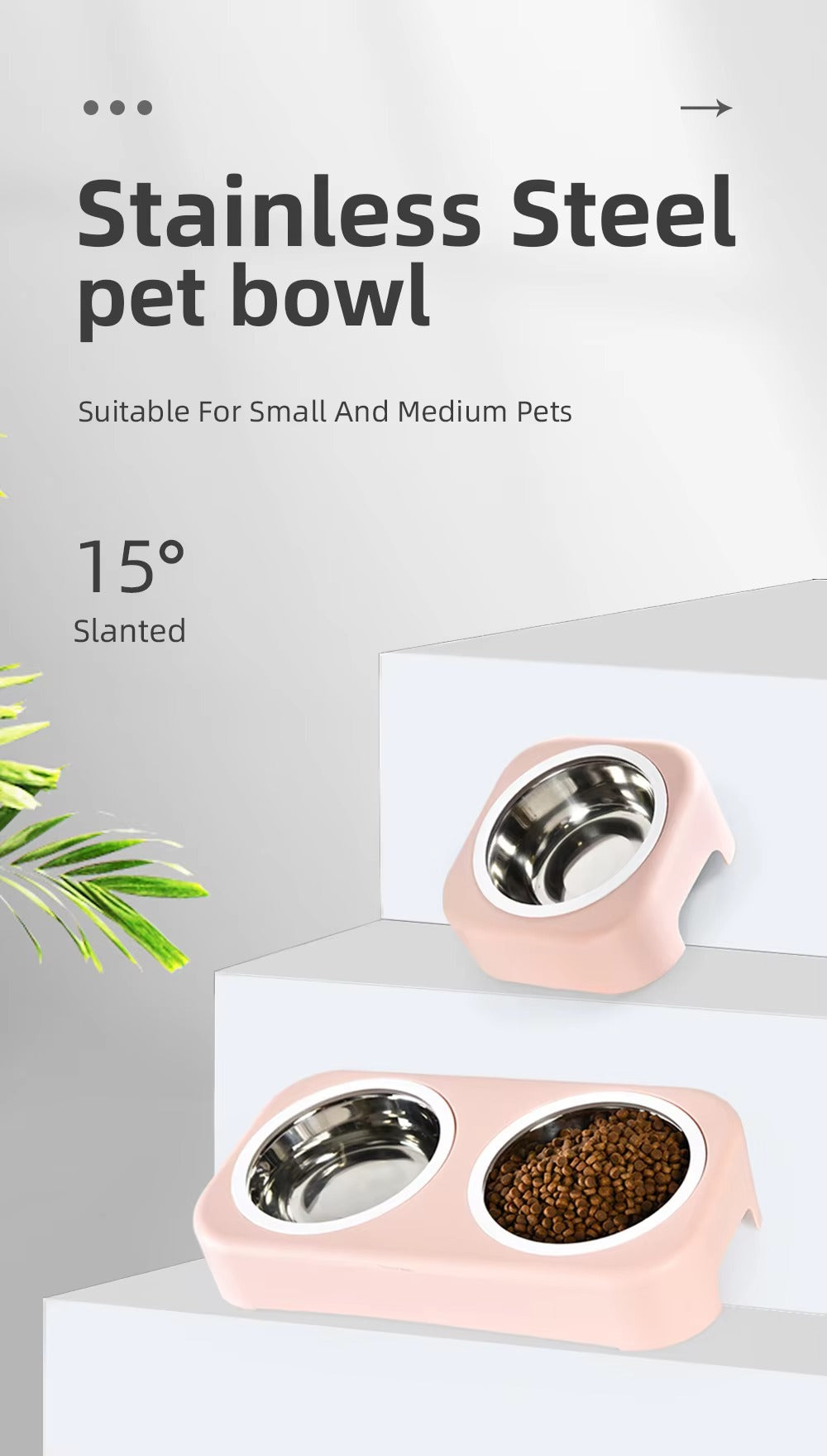 Double Slant Ceramic Cat Bowl – Adjustable Height, Elevated (Cervical Protection)
