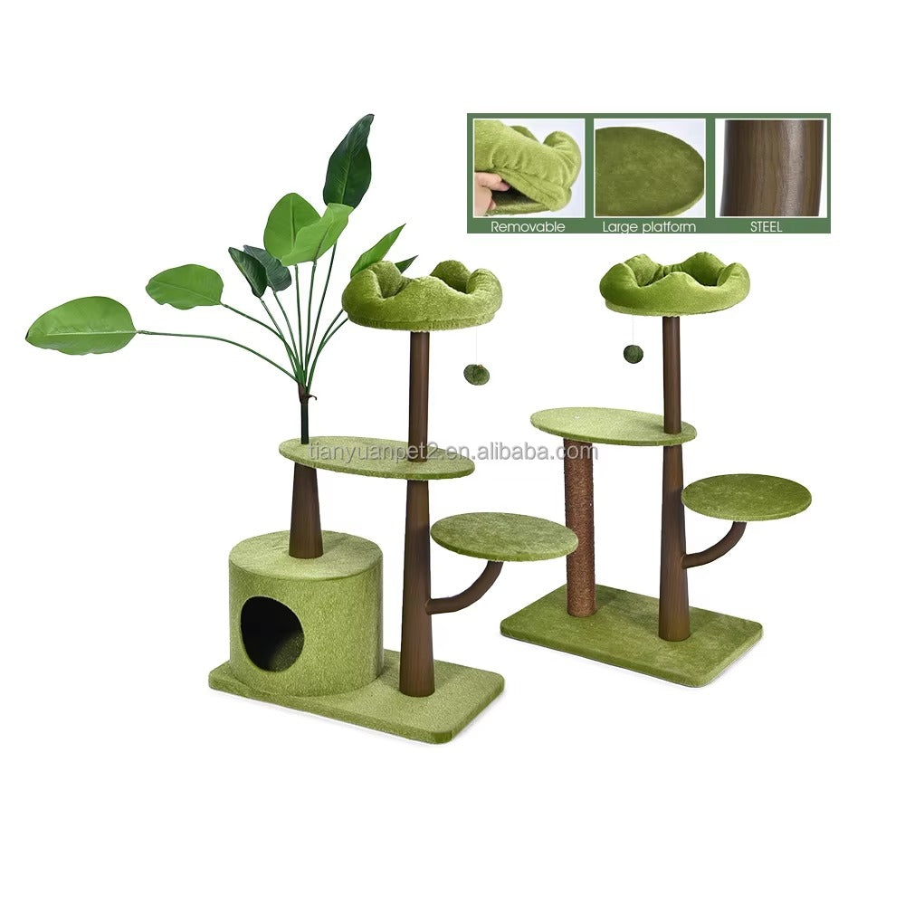 Manufacturer Cat Tree – Solid Steel, Large Platform (Green Plants, Home Decorative, Climbing Frame)