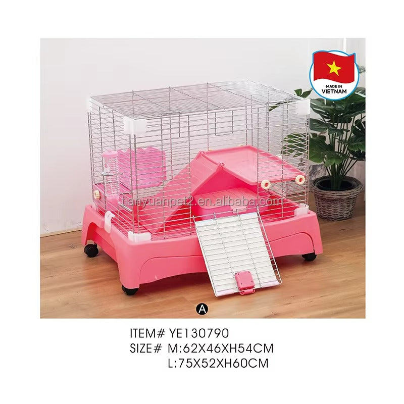 Luxury Small Animal Cage – Castle Style (Metal, Blue & Pink)