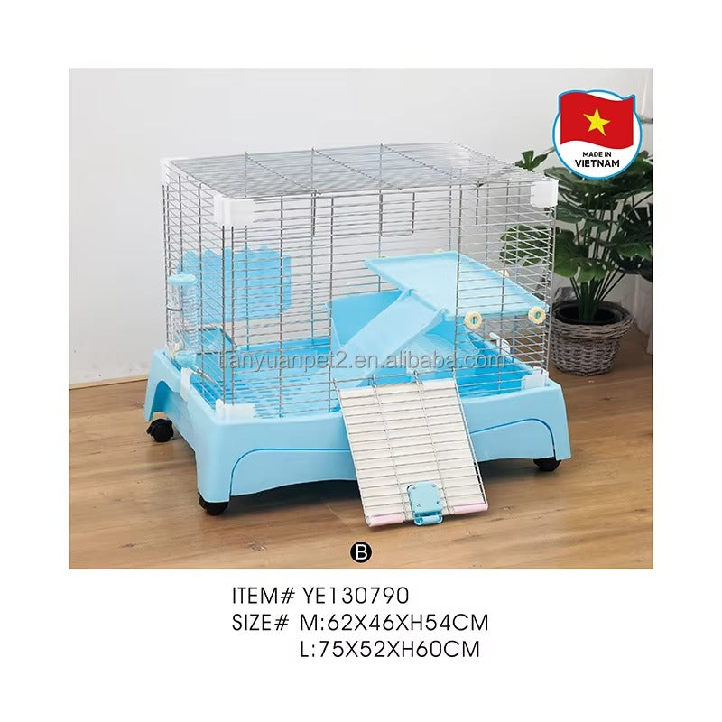 Luxury Small Animal Cage – Castle Style (Metal, Blue & Pink)